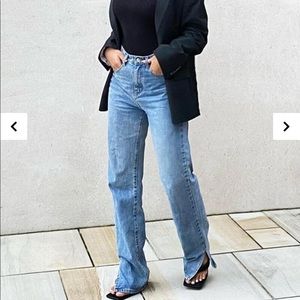 Rebellious Fashion Straight Leg Side Slit Jeans